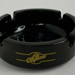 Al Capone No Comment Ashtray Heavy Black Glass